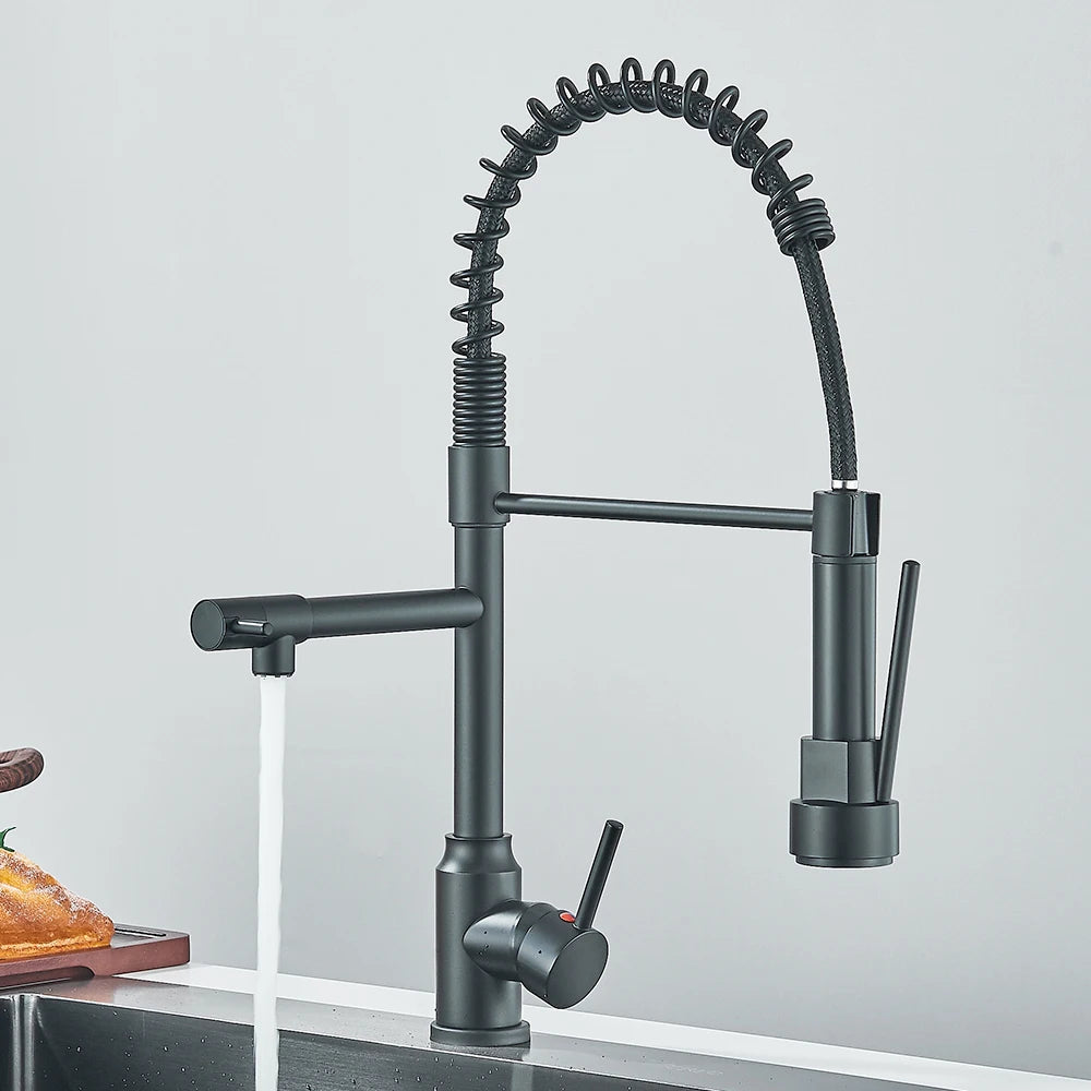 Pull Down Spring Kitchen Faucet Single Lever Hot Cold Mixer Water For Kitchen Sink Dual Spout Nozzle Faucets Crane