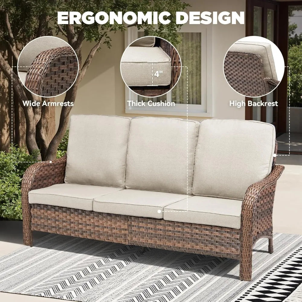 Outdoor Loveseat Patio Sofa, All Weather 2-Seat Wicker Couch with Removable Cushion, Rattan High Back Sofa Deep Seating Furnitur