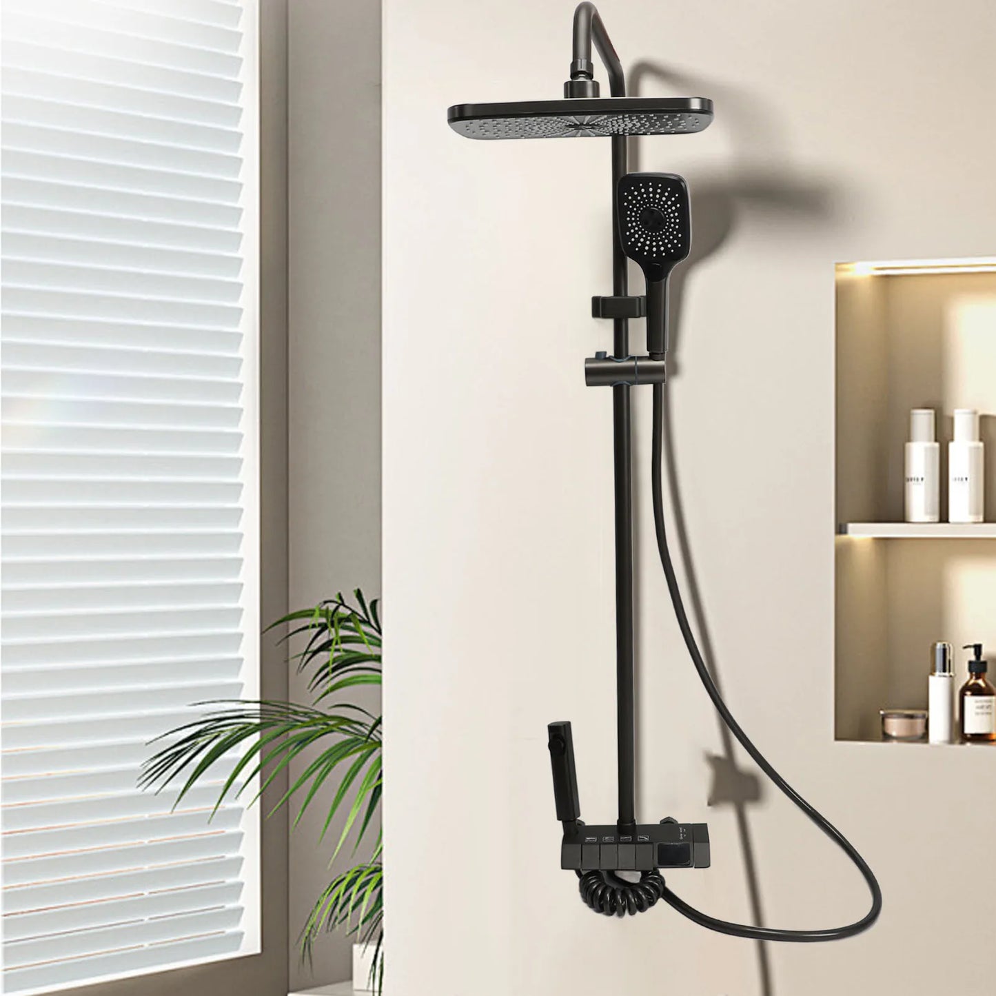 Bathroom Shower Set Easy To Install Easy To Adjust NPT 1/2 3 Mode Push Button Rainfall Handheld Shower Combo for Bathroom