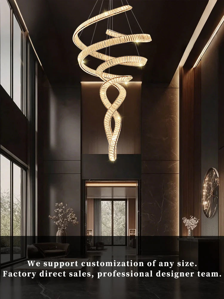 Nordic Simple Living Room Pendant Light High Quality Lobby Crystal Chandeliers Duplex Loft Hanging Lamp Villa Hall Chandelier