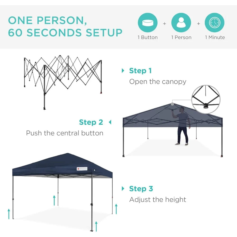 12x12ft 1-Person Setup Pop Up Canopy Tent Instant Portable Shelter w/ 1-Button Push, Case, 4 Weight Bags - Navy Blue