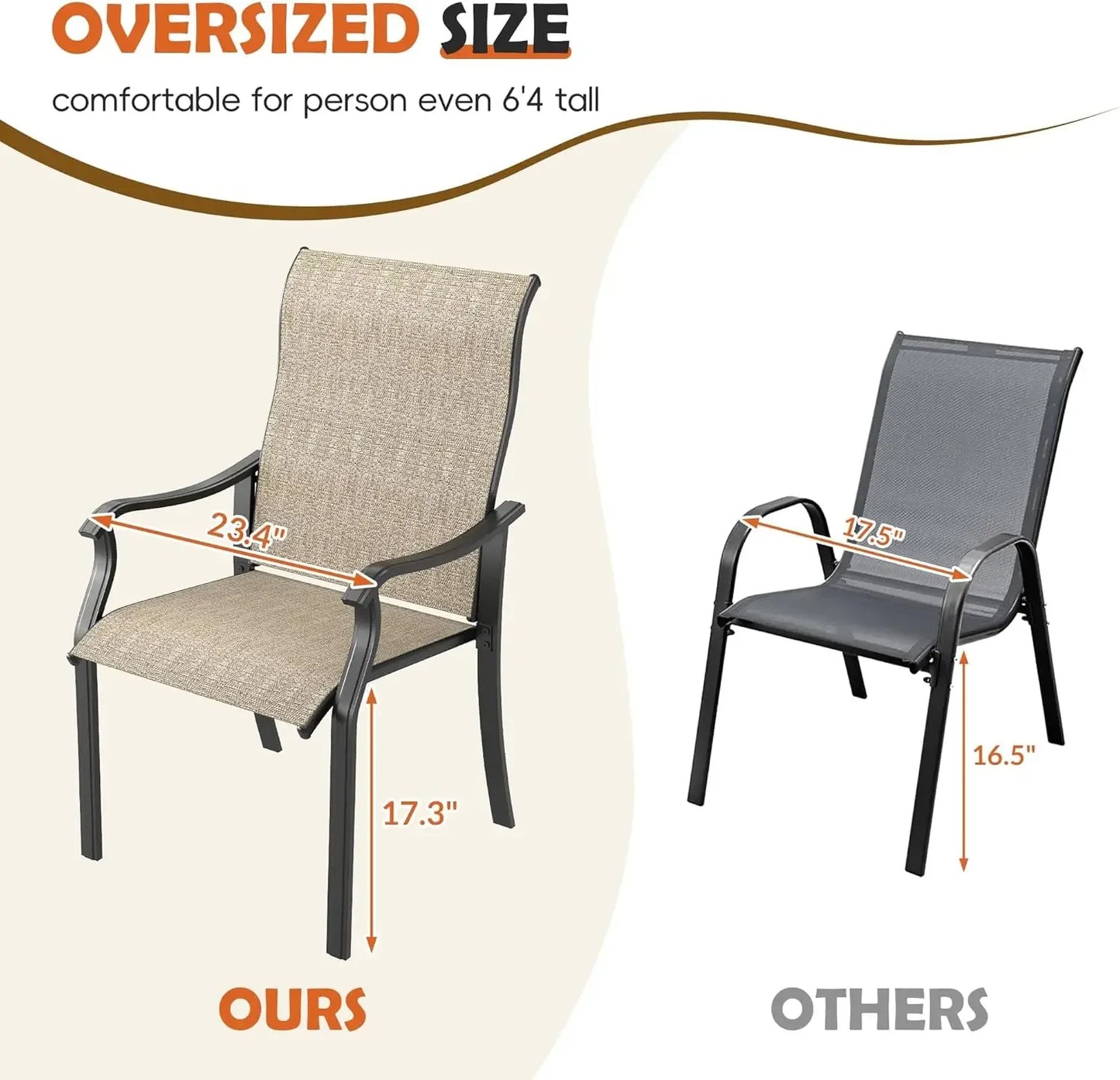 Patio Dining Chairs Set of 4, High Back Wide Seat Outdoor Furniture Chairs with All Weather Breathable Textilene