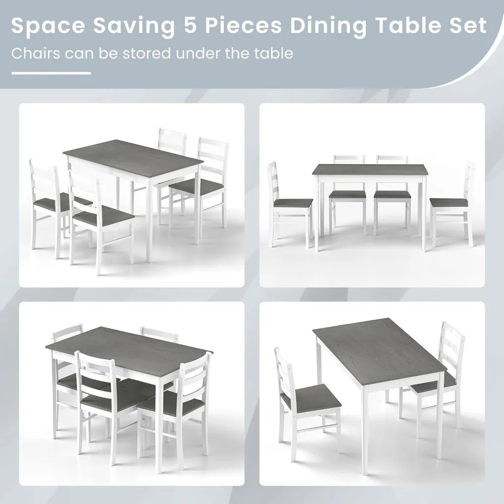Dining Table Set for 4, Kitchen Table Chairs Set of 4 with Rubber Wood Legs, Farmhouse 5 Piece Dining Table Set Solid Wood for