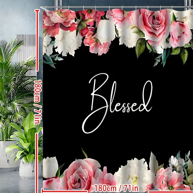 1pcs Flowers On A White Background Shower Curtain, Waterproof Shower Curtain With 12 Hooks, Bathroom Decor, Shower Curtain Sets