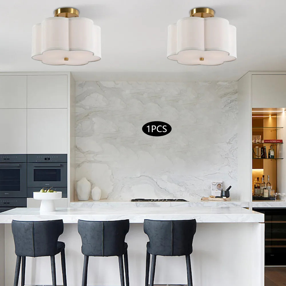 Bymaocar 3 Lights Flush Mount Ceiling Lamp Light Fixture Indoor Lighting Dimming Light Available W/ Drum Shade Fit 10-30㎡ Area