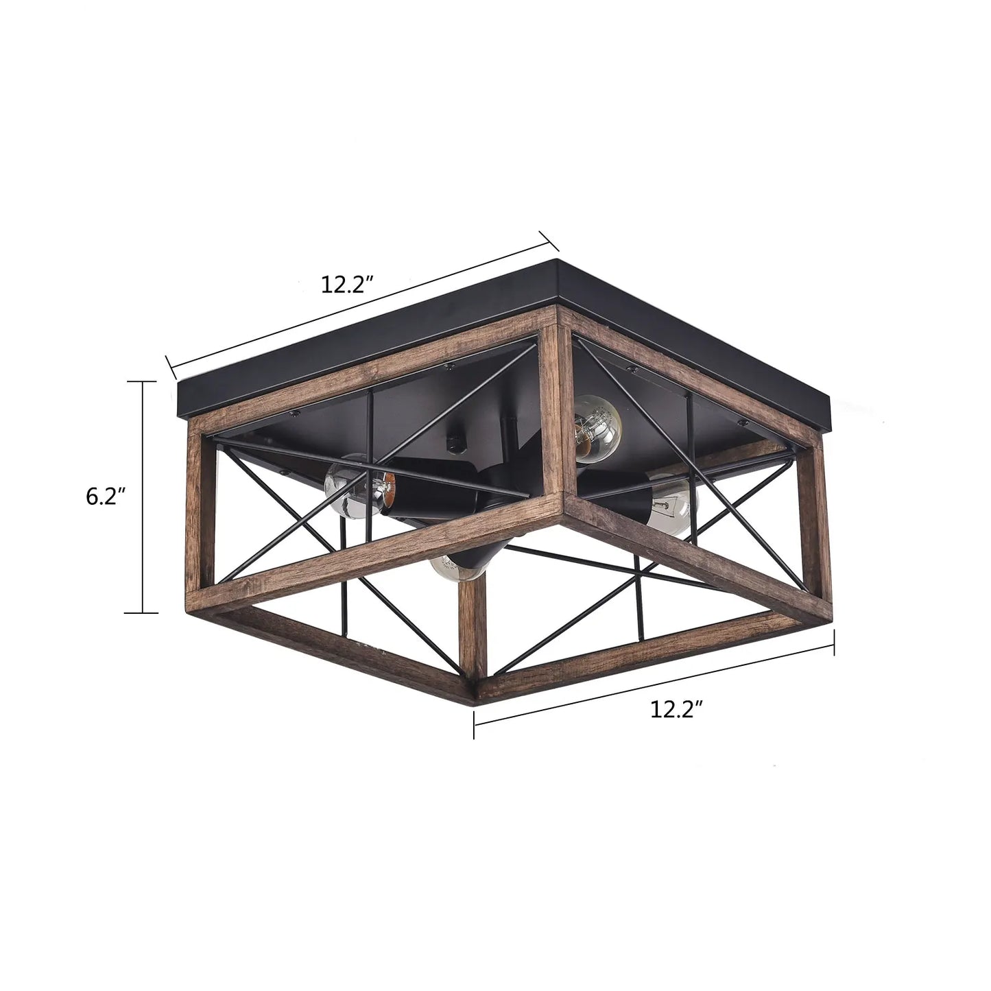 Farmhouse Flush Mount Ceiling Lights Square Black 4-light Metal Cage Light Fixture for Hallway Bedroom Dining Room Entryway
