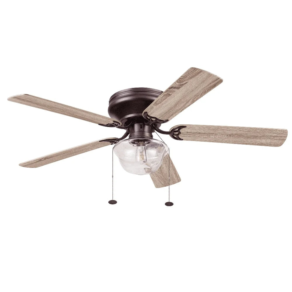 52 Inch Bronze Traditional LED Ceiling Fan Flush Mount with 5 Blades Dimmable Light Reversible Airflow Indoor Rooms