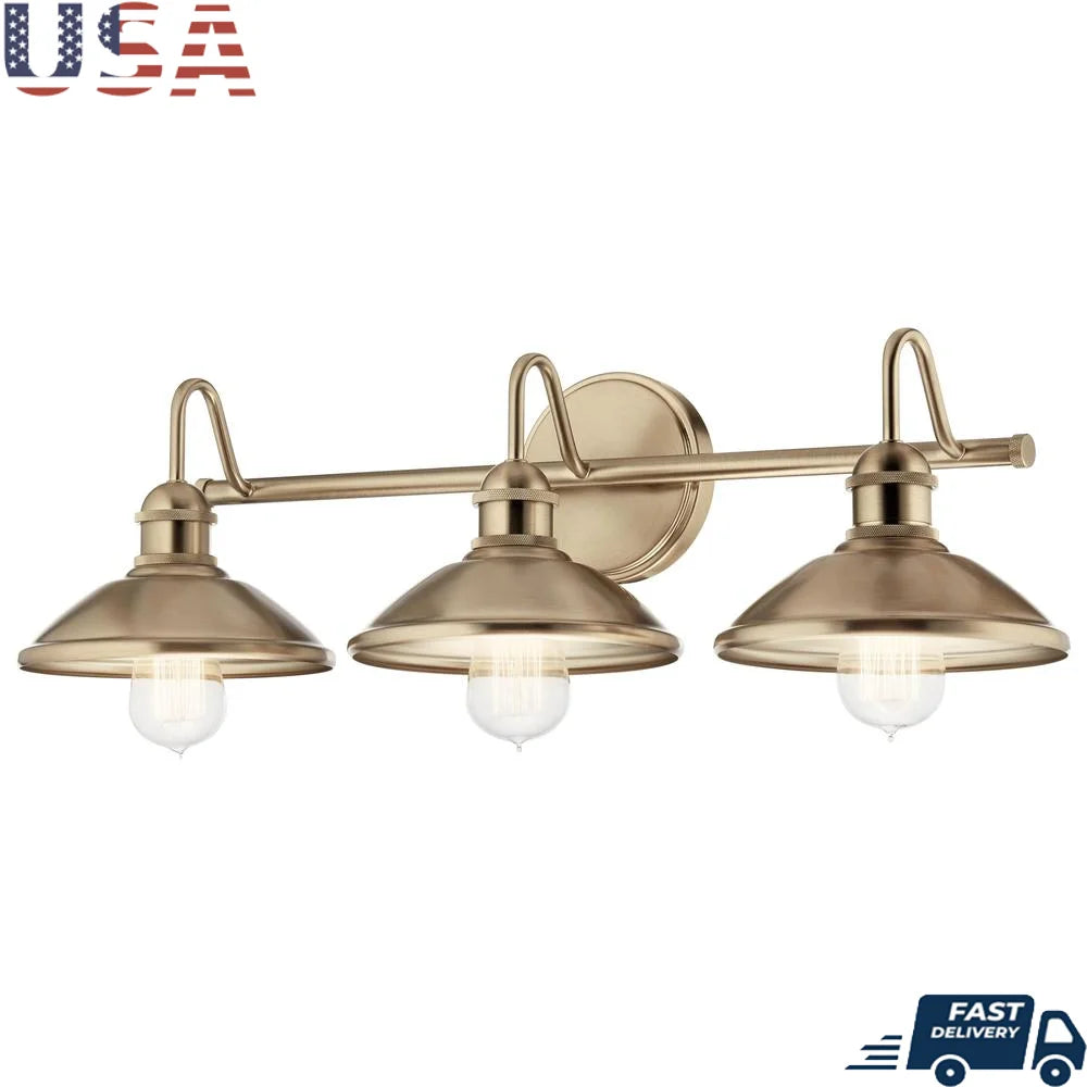 Vintage Inspired 3 Light Bathroom Vanity in Champagne Bronze Finish Transitional Industrial Design Ambient Lighting 26.5" W x
