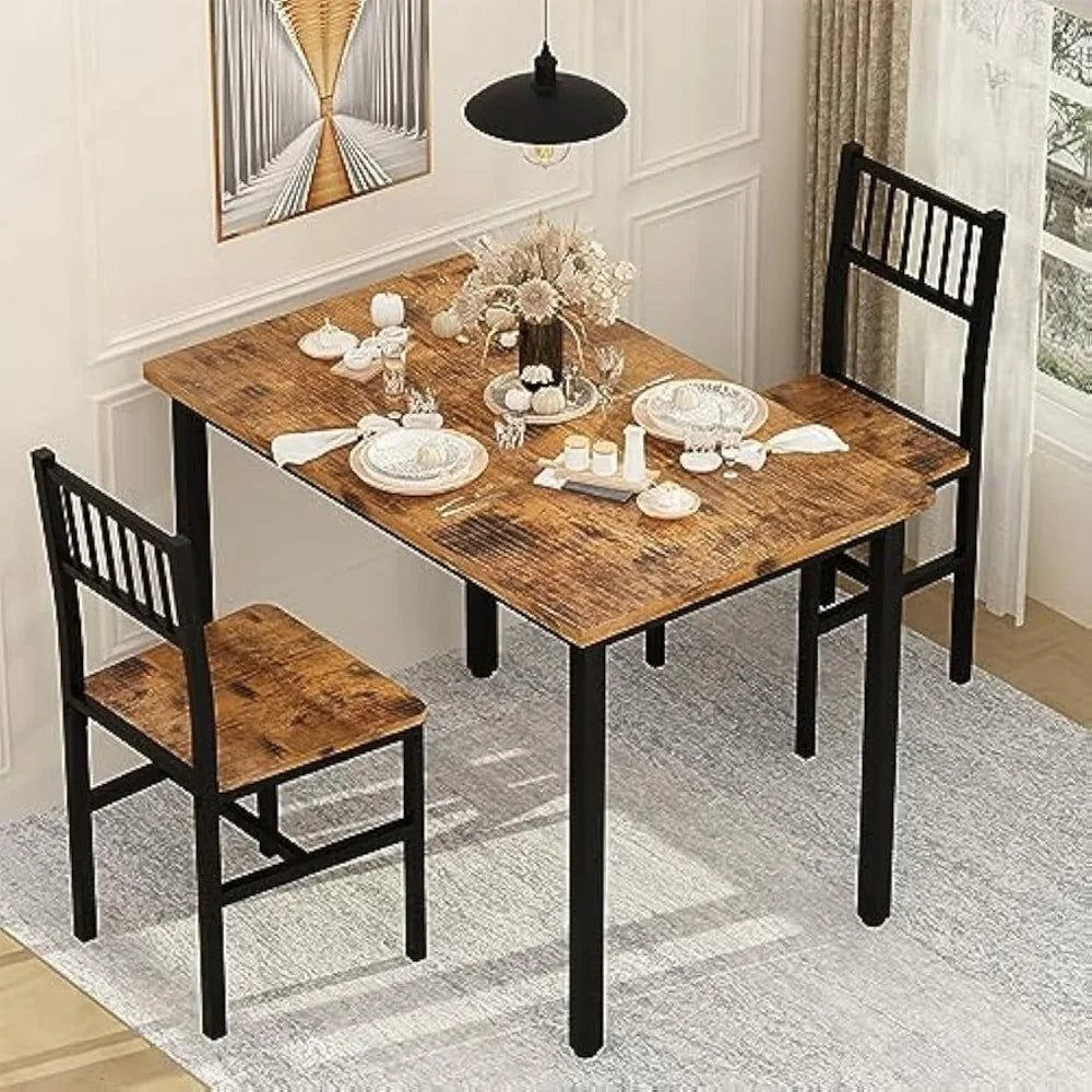 3 Piece Dining Table Set, Small Industrial Kitchen Table and 2 Chairs, Kitchen Breakfast Dining Table Set, Breakfast Table Set