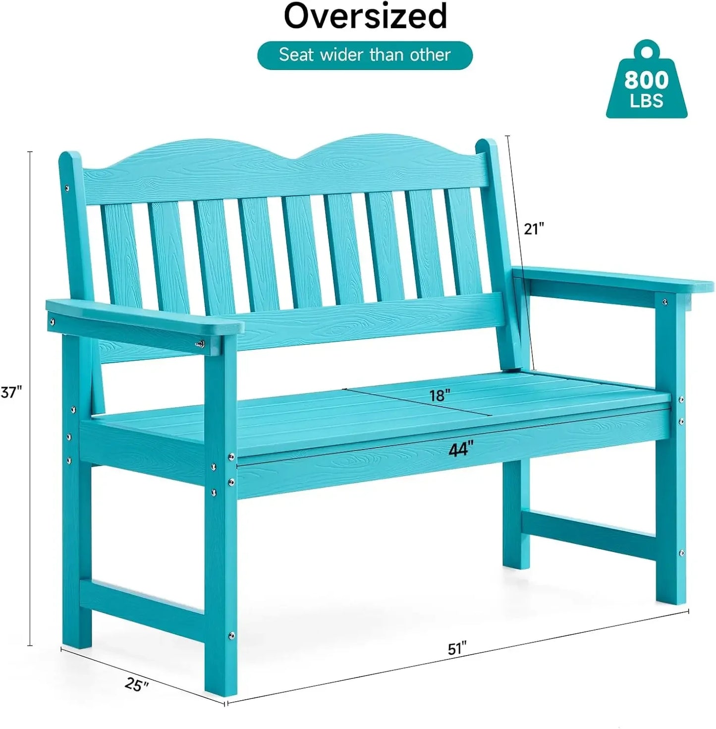 2-Person Poly Lumber Garden Bench with 800 lbs Weight Capacity, All-Weather Patio Bench with Armrests and Backrest