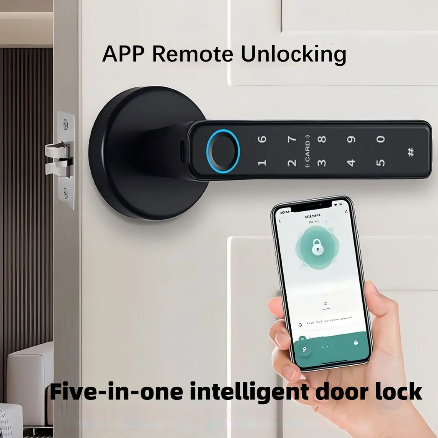 Smart Fingerprint Door Lock Keyless Entry - Bluetooth Remote Control, Auto-Lock Home Security for Keypad/App (Black)