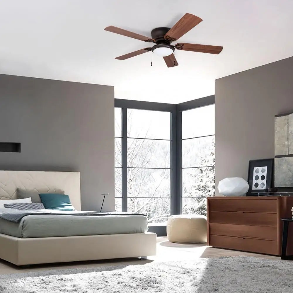 52 Inch Bronze Low Profile Ceiling Fan with Light Reversible Airflow Energy Efficient Dimmable Space Saving Medium Small Rooms