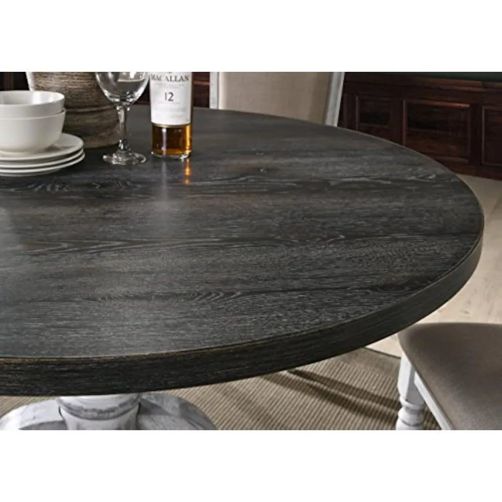 5-Piece Wood Dining Romm Table Set for 4 ,Industrial Rustic Farmhouse Round Dining Table for 6 and 4 High Back Upholstered Chair