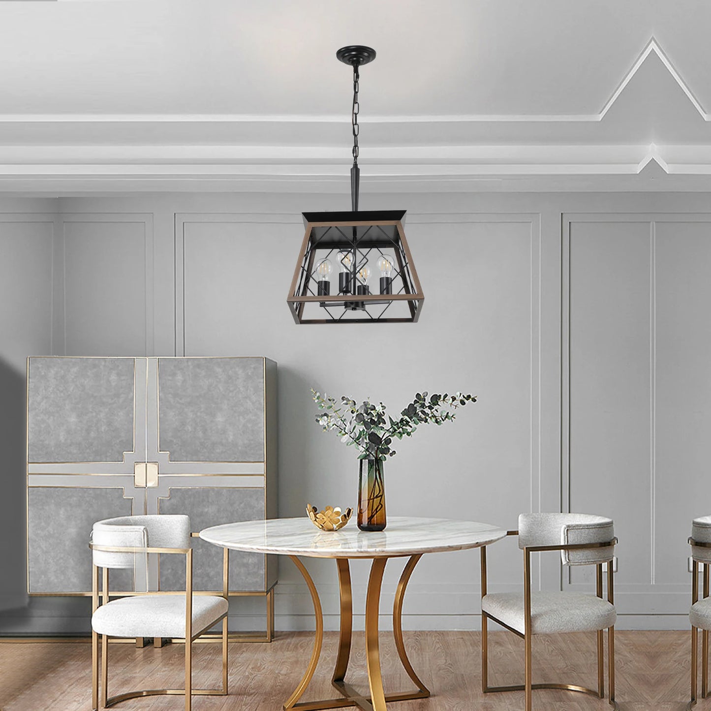 Farmhouse Chandelier 4-Light Retro Chandelier, Suitable for Kitchen, Dining Room, Living Room Walnut Color (No Bulbs)
