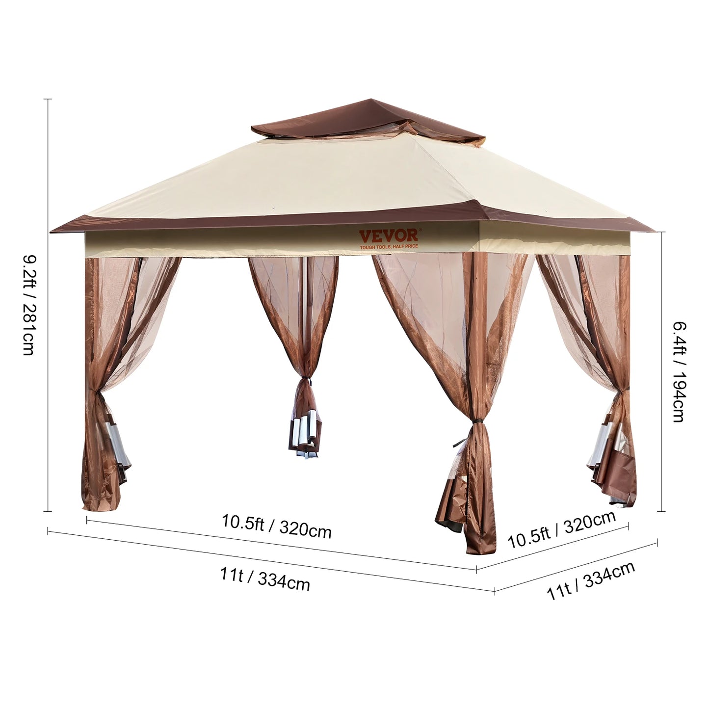 SucceBuy 11x11ft/10x10ft/10x13ft Portable Gazebo PU Coated 250D Garden Market Waterproof Collapsible Canopy Tent for Outdoor