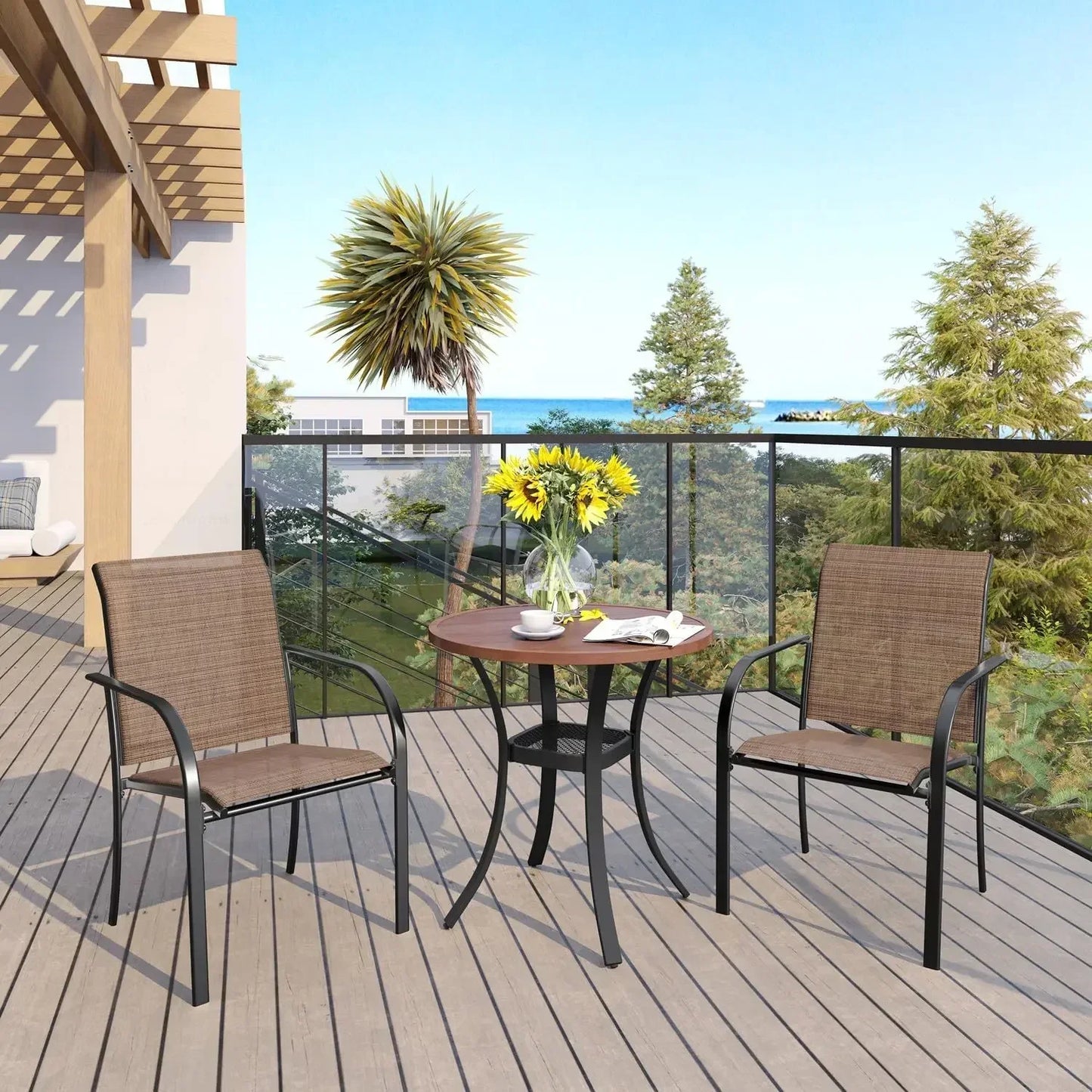 5-Piece Patio Dining Set – Outdoor Furniture Set w/1 Square Table & 4 Stackable Sling Chairs – Patio Dining Furniture