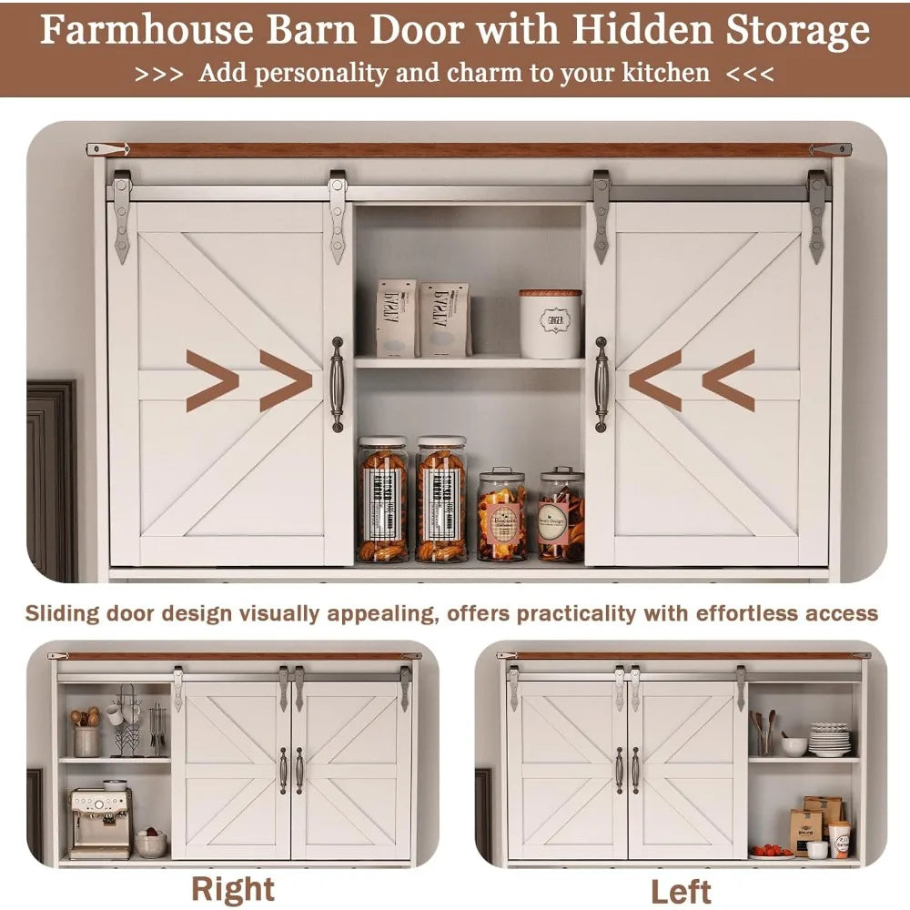 71" Kitchen Pantry Cabinet, Modern Kitchen Hutch Food Pantry with Charging Station and Microwave Stand, Pantry Storage Cabinets