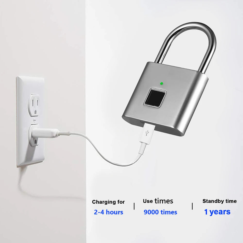 Electronic Semiconductor Fingerprint Lock Smart Door Lock Rechargeable Security Padlock for Dormitory Home