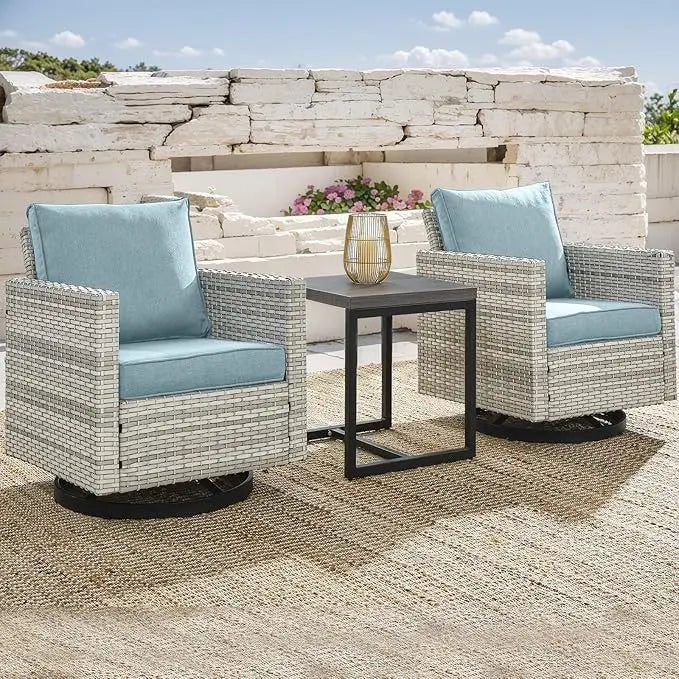 Outdoor Patio Swivel Rocker Chairs - 3 Piece Wicker Patio Furniture Bistro Swivel Rocking Chairs Set with Comfortable Cushions