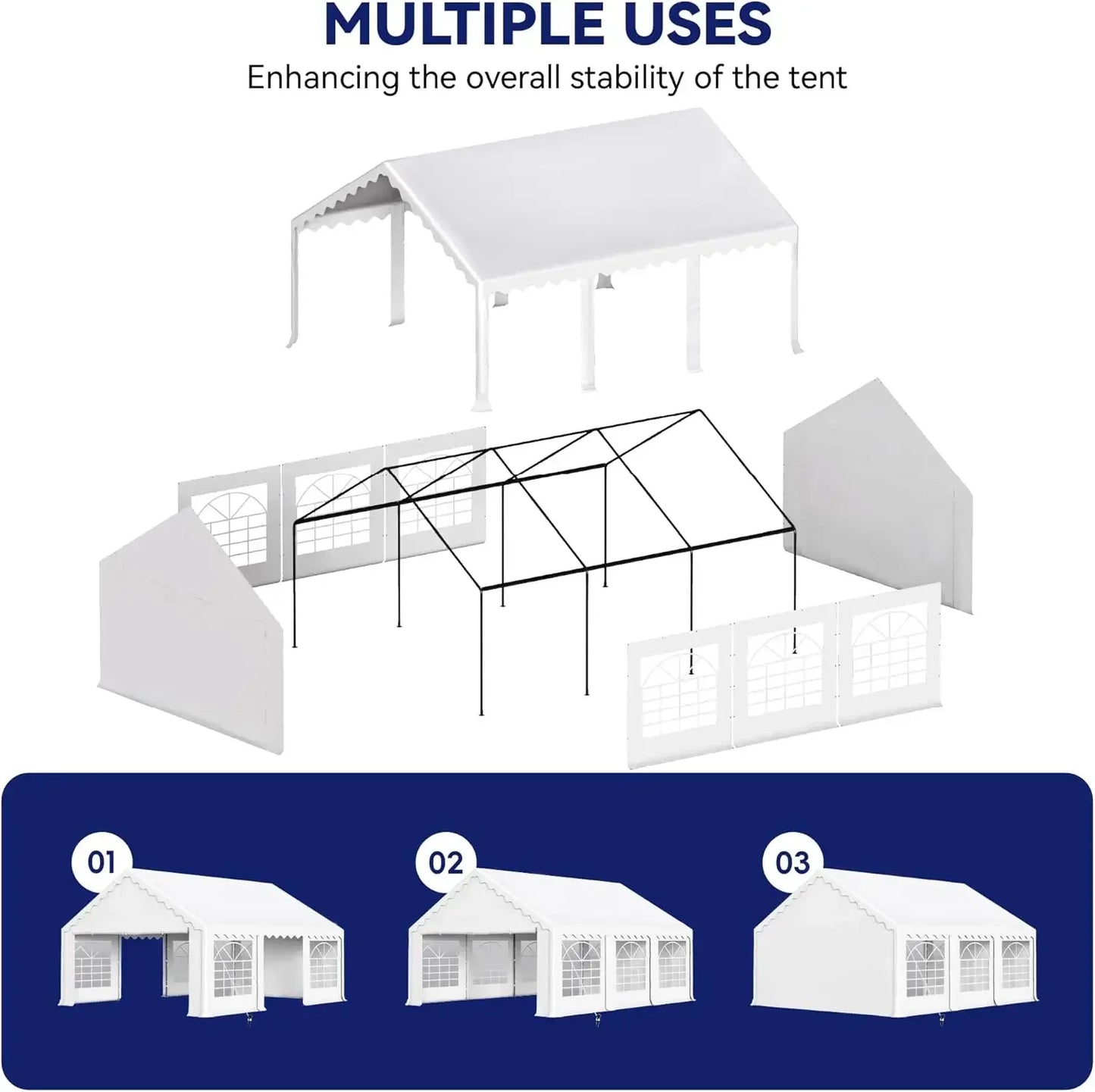 20'x16' Outdoor Heavy Duty Party Tent Large Commercial Canopy Wedding Event Shelter with Removable Sidewalls & 3 Storage Bags