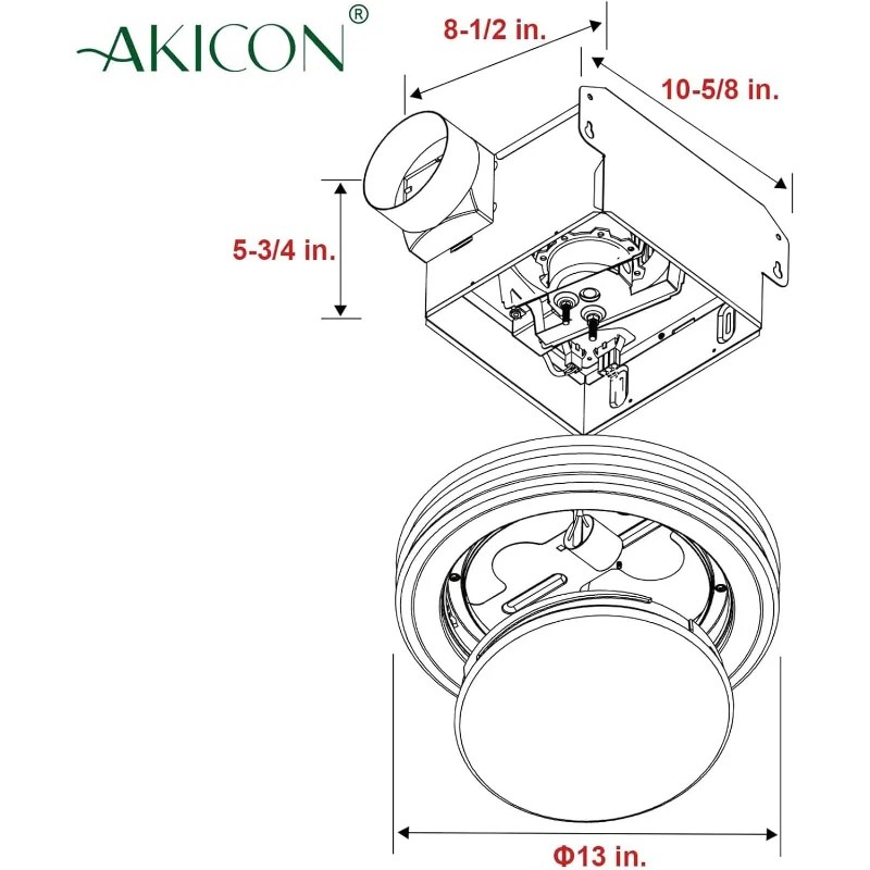 Akicon Exhaust Fan with Light, Ultra Quiet 80 CFM 2.0 Sones Ventilation Exhaust Bathroom Fan with Light, 3000K/4000K/5000K