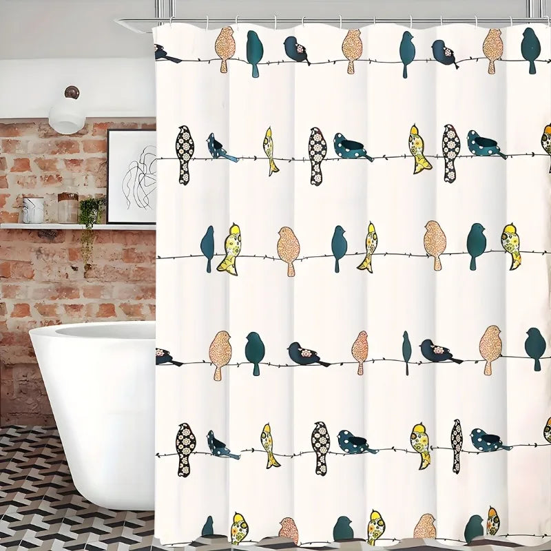 Birds Shower Curtain, Multi - Colorful Floral Bird Pattern - Whimsical & Playful Bird Shower Curtain - Farmhouse, Coastal
