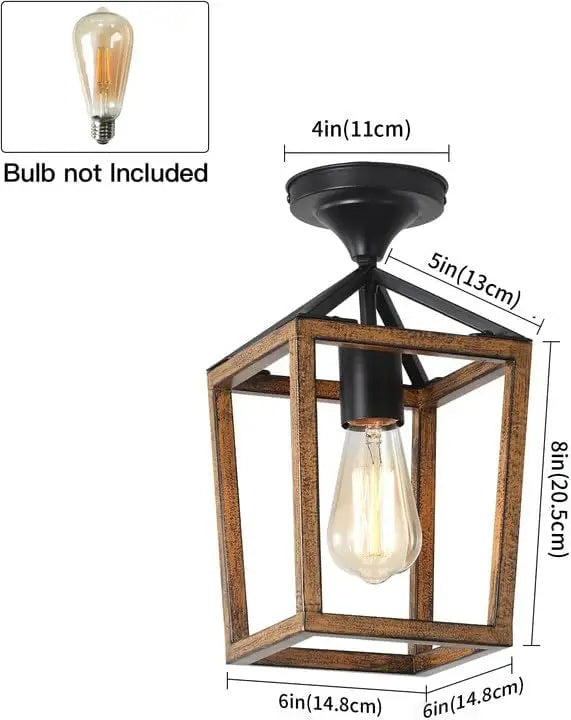 Farmhouse Semi-Flush Ceiling Light - Wood Grain Metal Industrial Fixture for Dining Room, Hallway & Entryway (2-Pack)