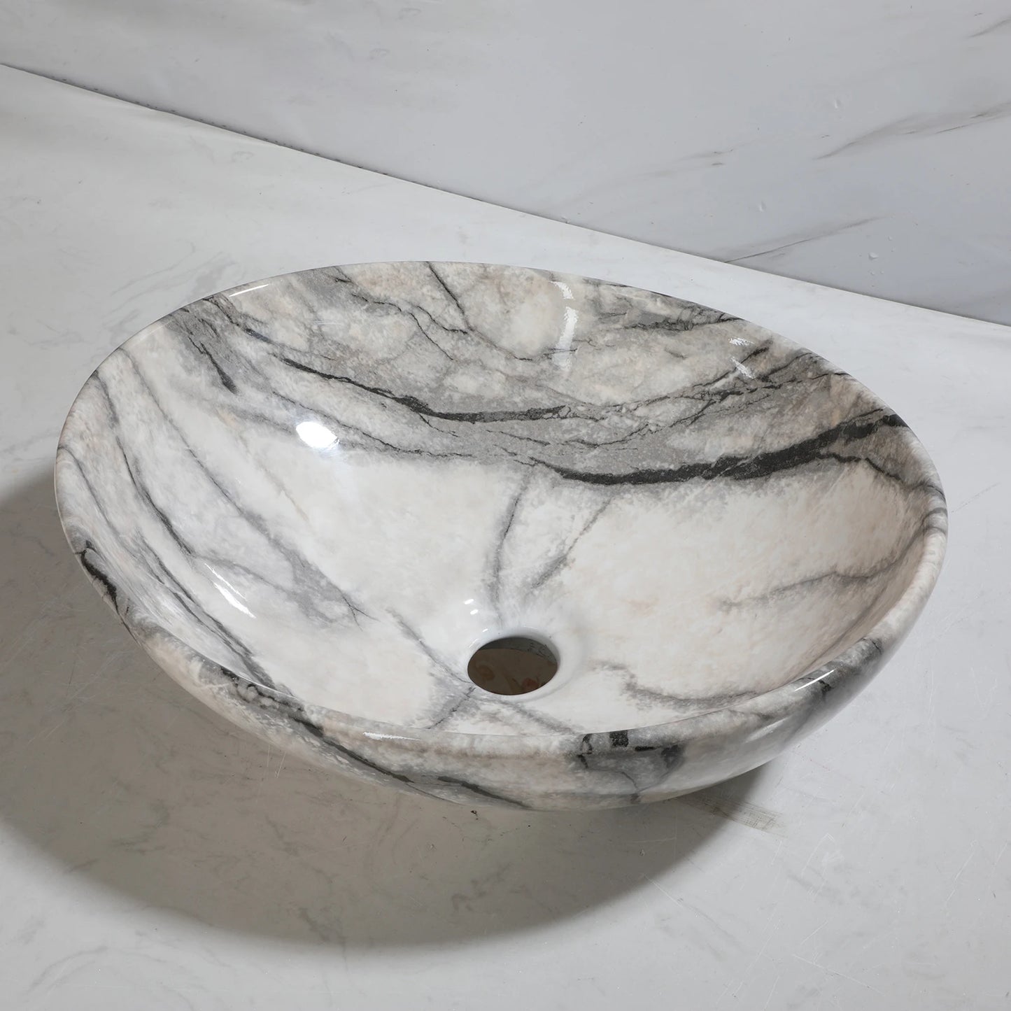 ZAPPO Marbling Oval Vessel Sink 16.4 Inch Bathroom Ceramic Sinks Above Counter Porcelain Basin Bowl for Modern Small Bathroom US
