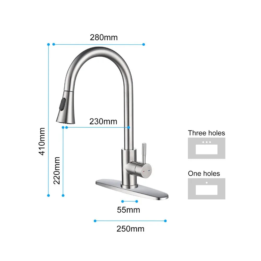 Single handle high arc brushed nickel pull kitchen faucet, stainless steel kitchen sink faucet, with pull-down spray faucet