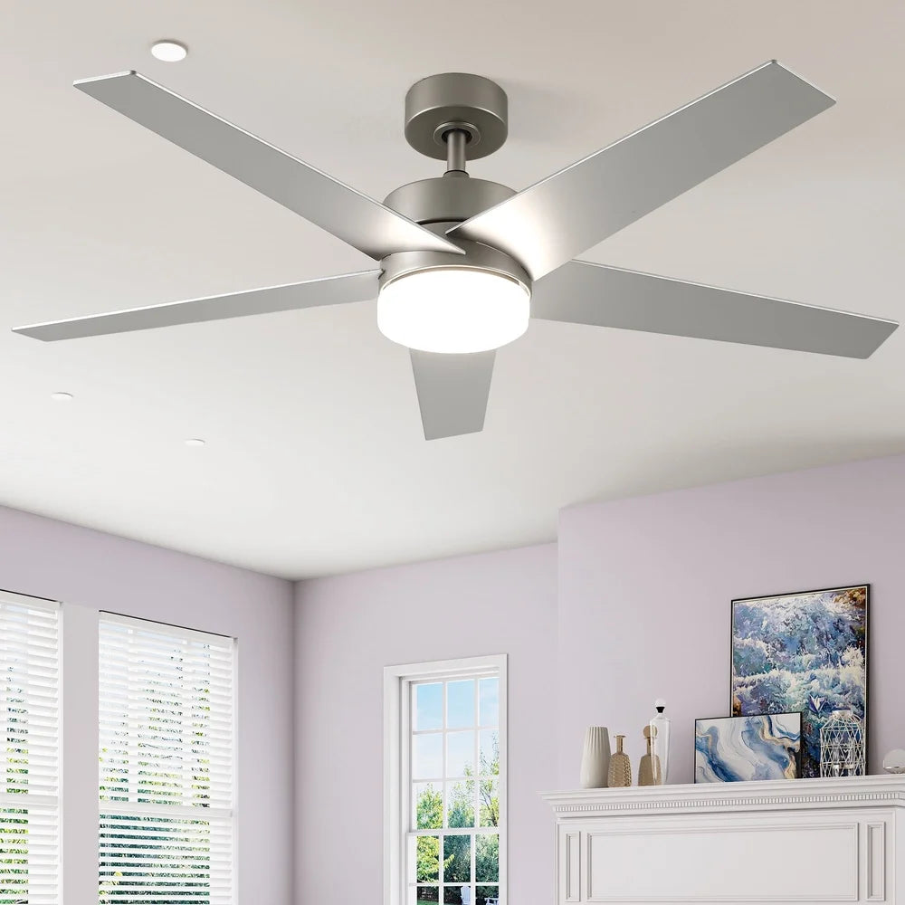 52 Inch Modern Ceiling Fan with Dimmable Light Remote Control 5 Blade Quiet Reversible Smart Timer Adjustable Speed Indoor Use