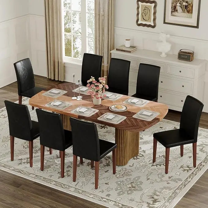 Dining Table Set for 8 - Large 79" Rectangular Kitchen Table Set for 8 with Cushioned Chairs,Modern Mid-Century Wood Dining Room