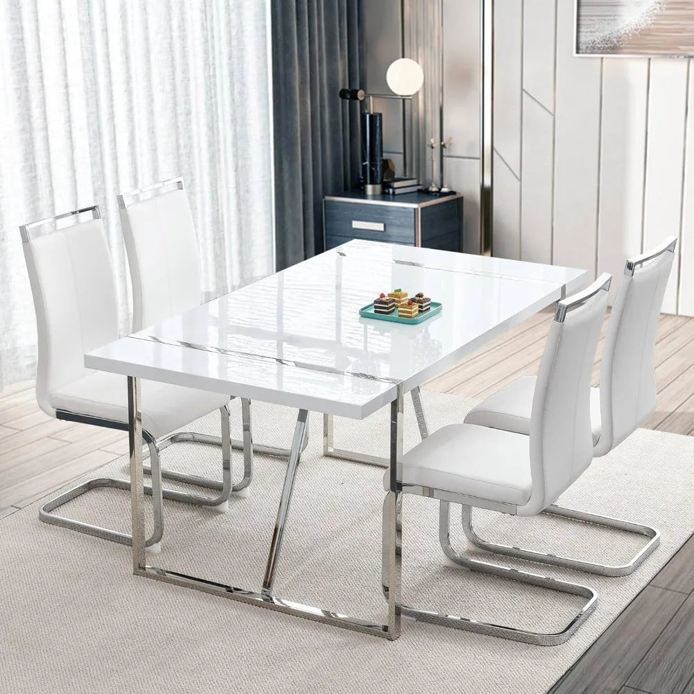 Restaurant Furniture, Modern Metal Frame Dining Room Table Set 4 with Metal Frame For Kitchen, Leather Dining Chairs Dining Set