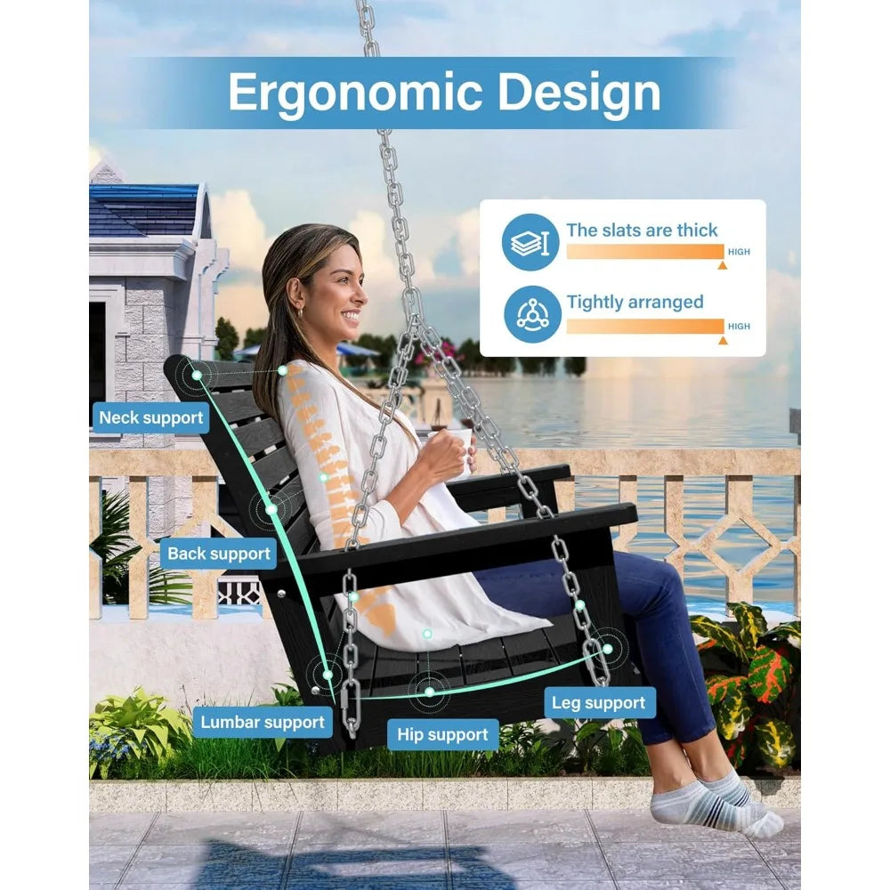 Hanging Porch Swing Outdoor,2-Seat Patio Swing Bench,All-Weather Swing Chair with Hanging Chains,Look Like Real Wood,for Garden