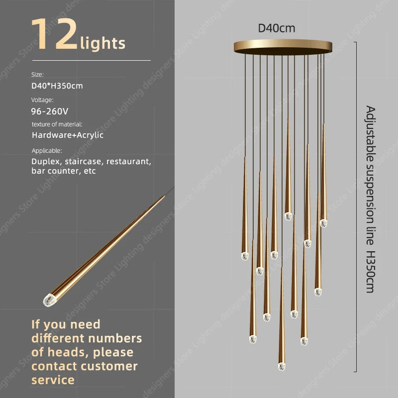 Light Sitting Room Villa Staircase Chandelier Chandelier Luxury Crystal High Ceiling Chandelier Pendants For Stair Case.