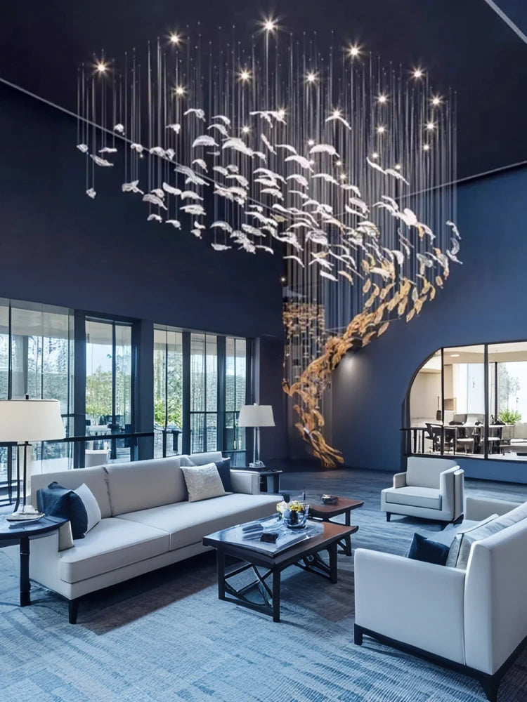 Modern Chandelier luxury villa Staircase LED Hanging Lights Hotel lobby Wedding Decoration Banquet Hall Customable Pendant Light