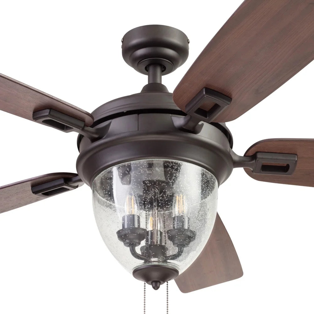 Outdoor Ceiling Fan LED Oil Rubbed Bronze Craftsman Industrial Reversible Blades Quiet Motor Tri-Mount Options Large Room
