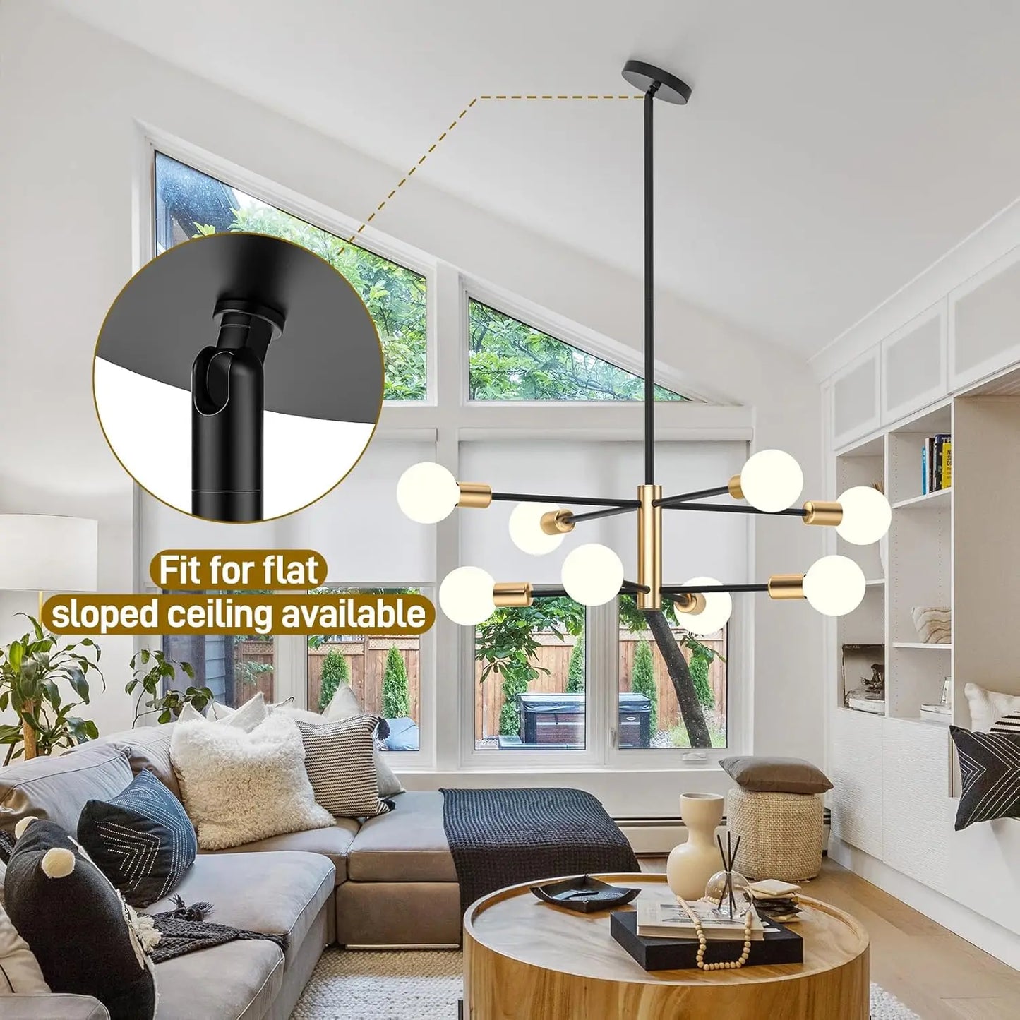 Modern Sputnik Chandelier 8 Lights Height Adjustable Ceiling Light Fixture Mid-Century Modern Gold Chandelier for Dining Room