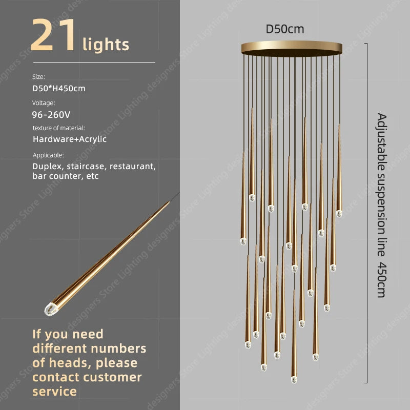 Light Sitting Room Villa Staircase Chandelier Chandelier Luxury Crystal High Ceiling Chandelier Pendants For Stair Case.