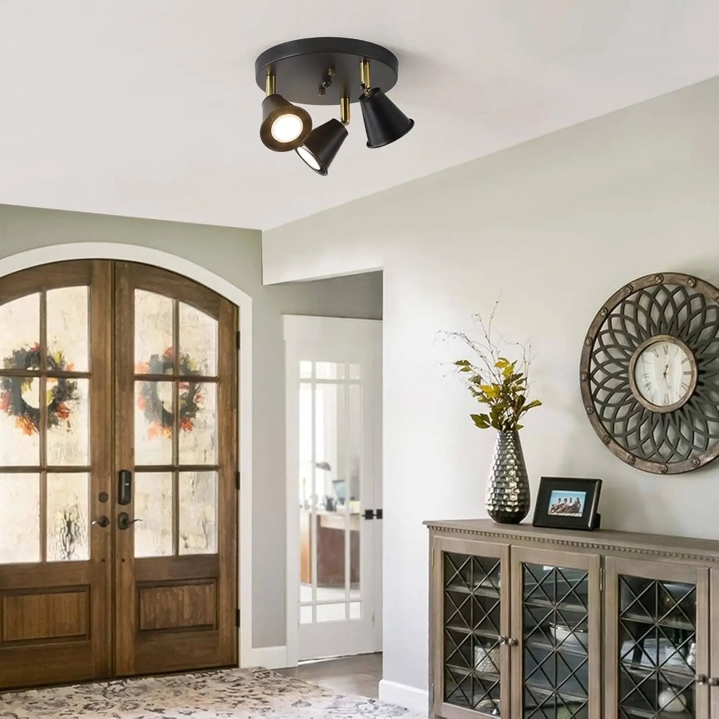 ndustrial 3-Light Adjustable Track Light - Black Flush Mount Ceiling Spotlight for Kitchen, Dining Room & Hallway w/ GU10 Bulbs