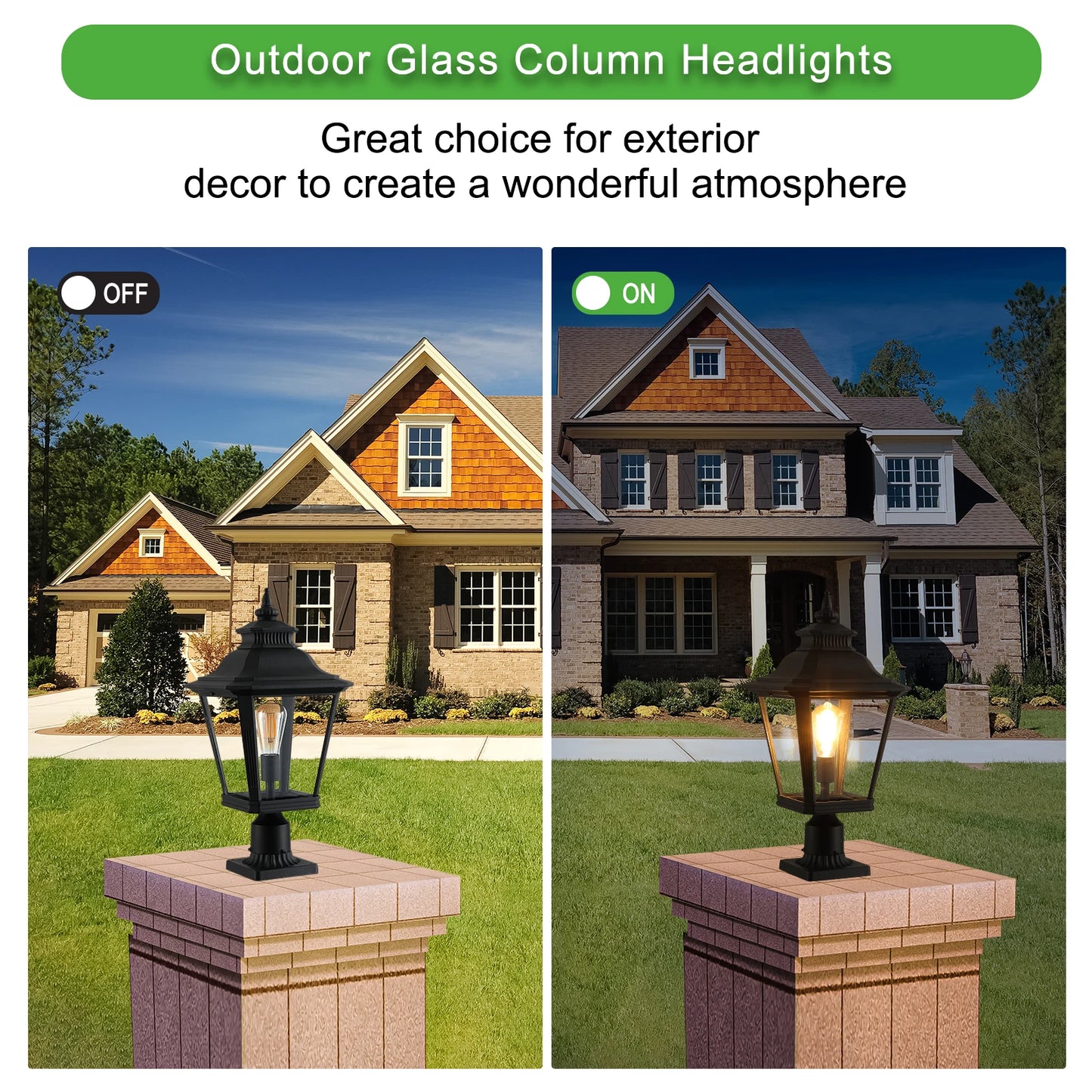 Outdoor Post Light, Black Finish Classic Lantern with Clear Glass Panels, Waterproof Exterior Lighting Fixture