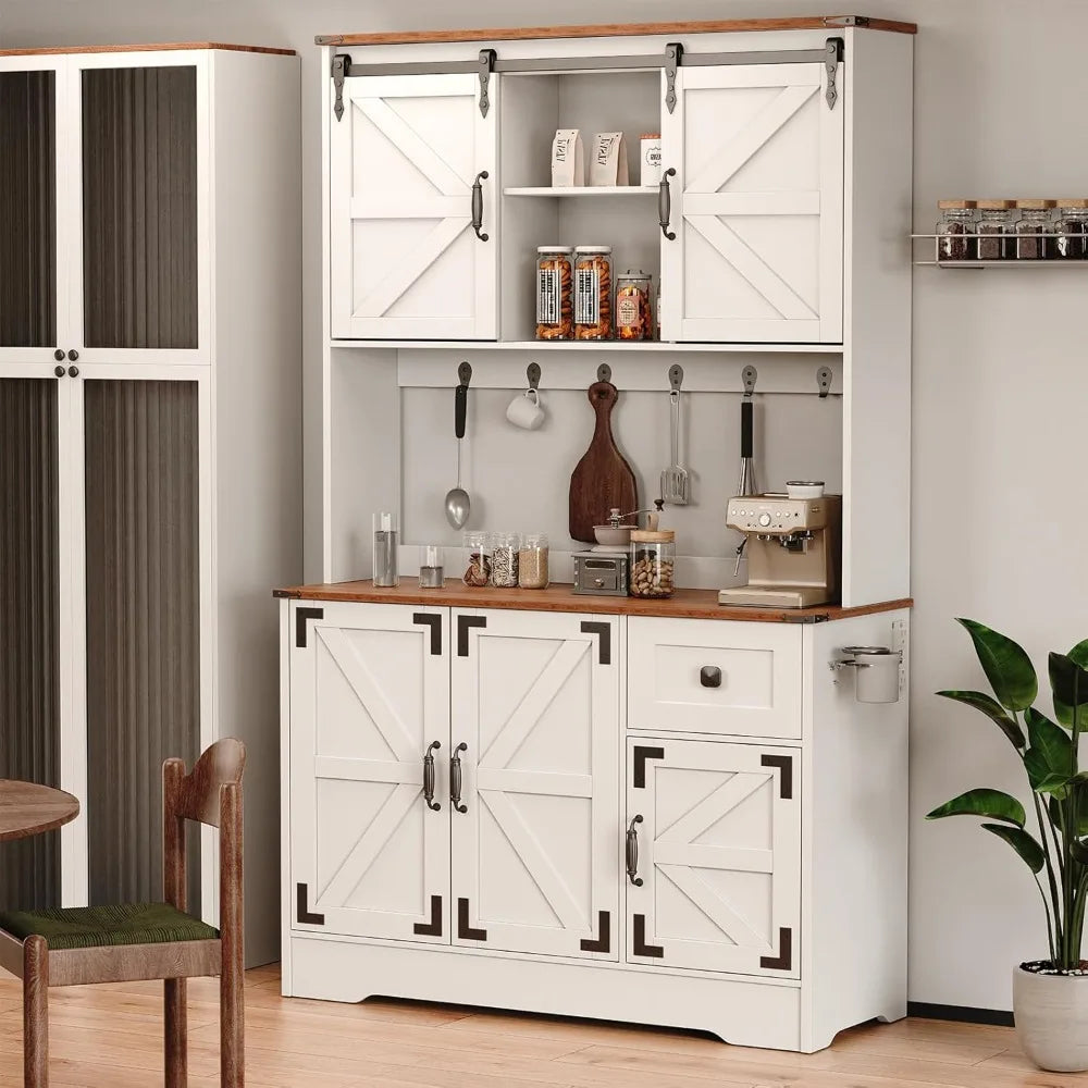 71" Kitchen Pantry Cabinet, Modern Kitchen Hutch Food Pantry with Charging Station and Microwave Stand, Pantry Storage Cabinets