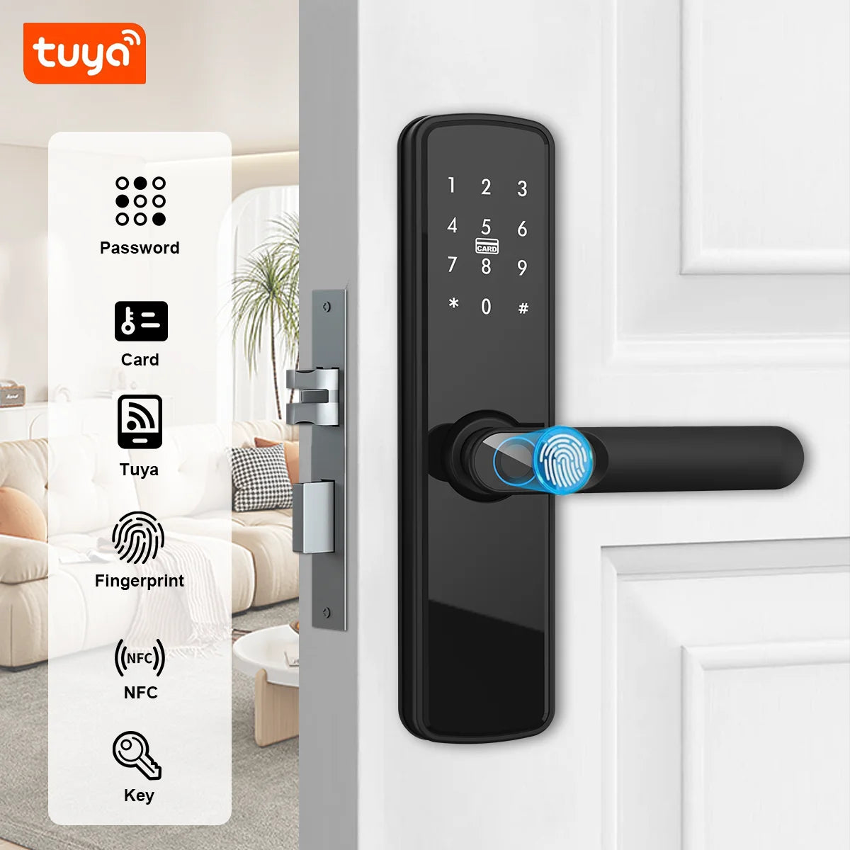 TUYA Fingerprint Door Lock WIFI Keyless Smart Electronic Lock NFC Keypad APP Password KEY Reversible Handle For Home office