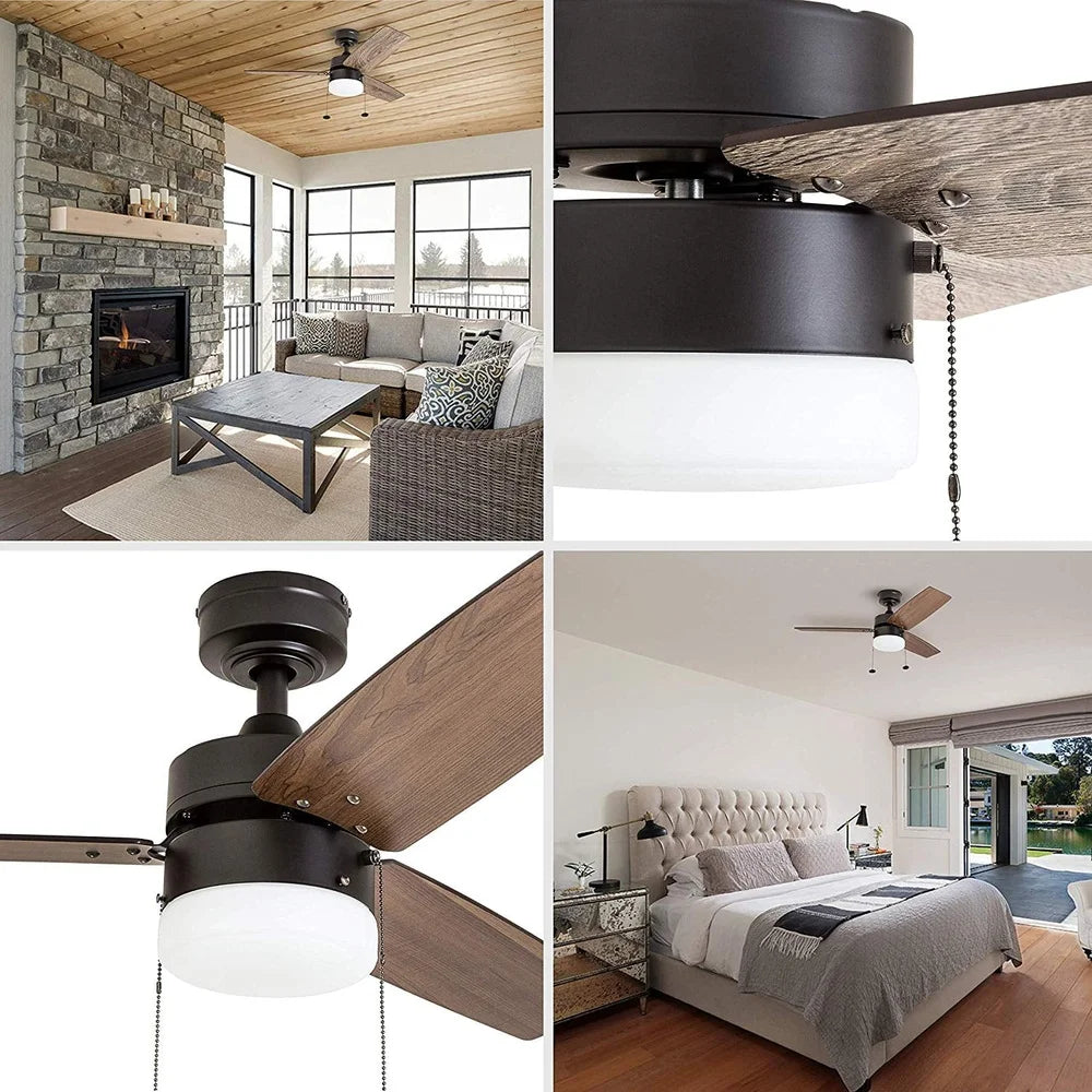 42 Inch Modern Ceiling Fan with LED Light Kit Quiet Reversible Motor 3 Blades Dual Finish Blades Small Rooms