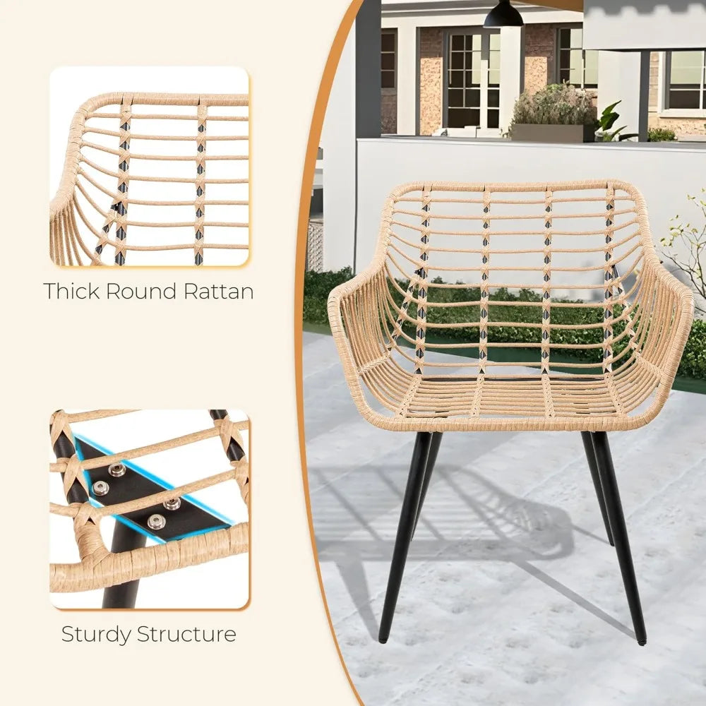 5 Piece Patio Furniture Set, Outdoor Wicker Small Conversation Bistro Set, All-Weather PE Rattan Chairs with Ottoman & Coffee Ta