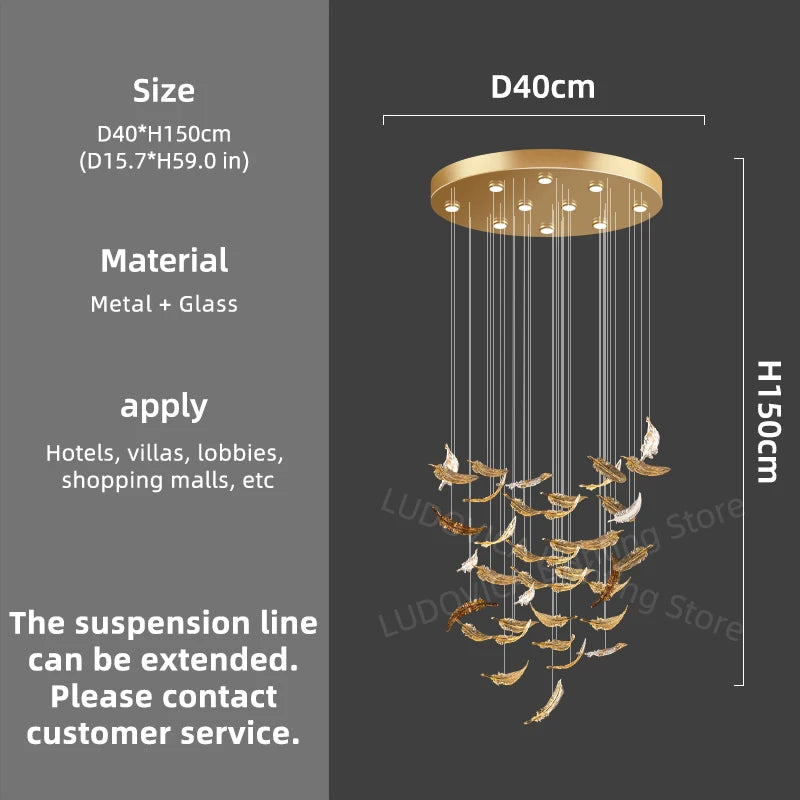 Modern Chandelier luxury villa Staircase LED Hanging Lights Hotel lobby Wedding Decoration Banquet Hall Customable Pendant Light