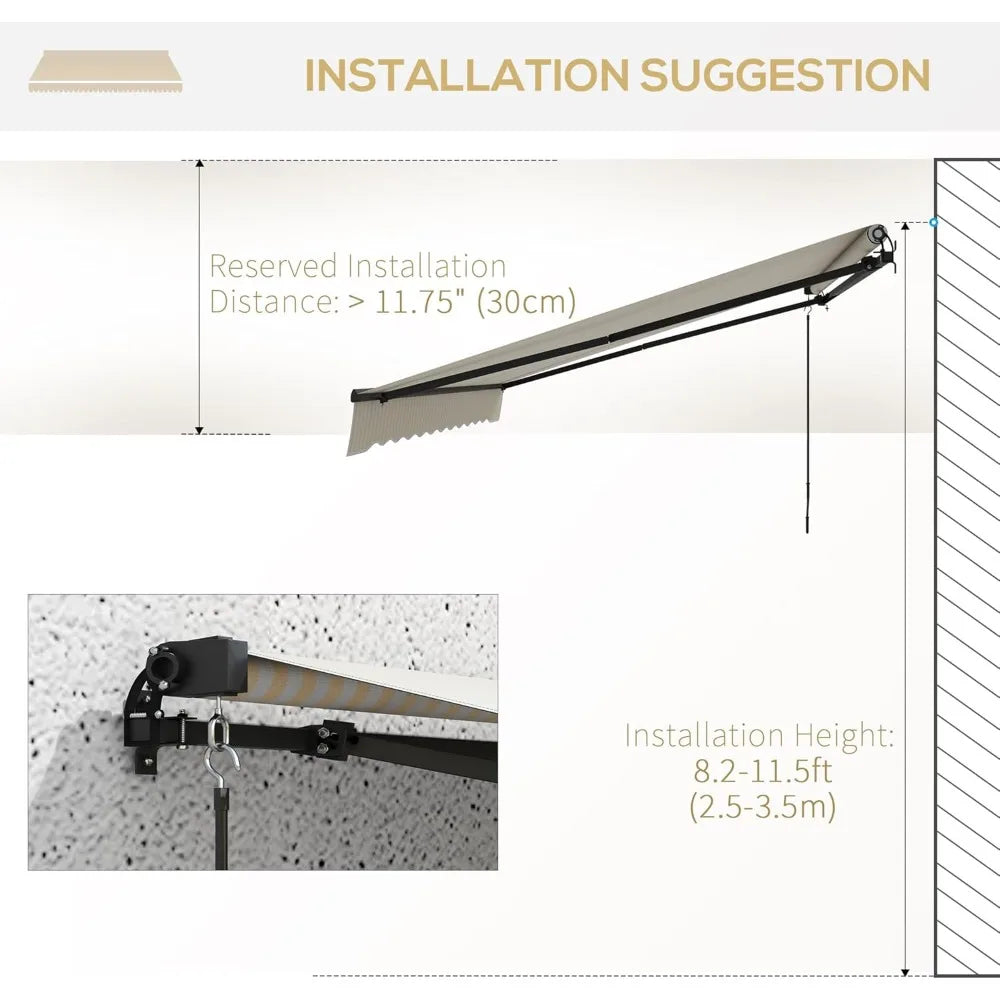 13' x 10' retractable awning, patio awning sunshade shelter with manual crank handle, 280gsm uv resistant fabric and aluminum f