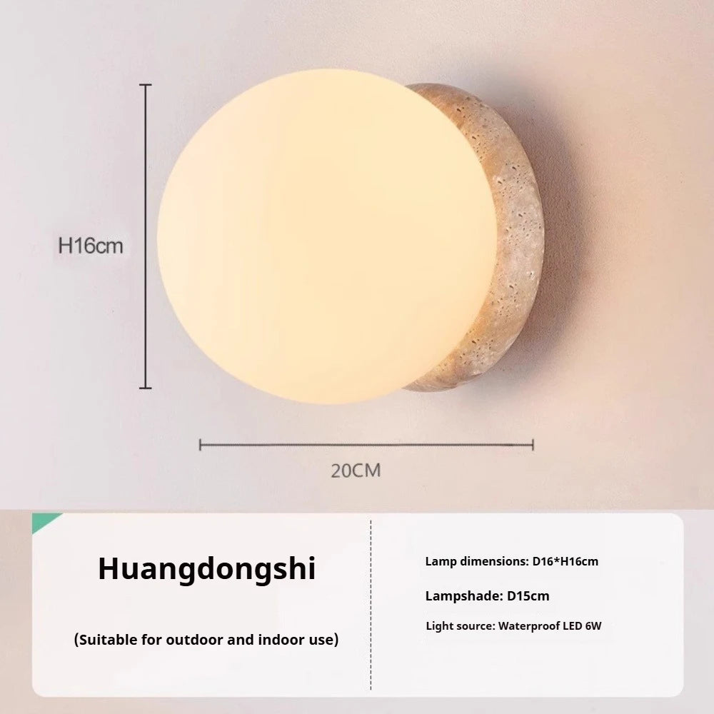 Wabi Sabi Guesthouse Courtyard Villa Outdoor Waterproof Yellow Cave Stone Wall Lights Dining Room Balcony Travertine Wall Lamps