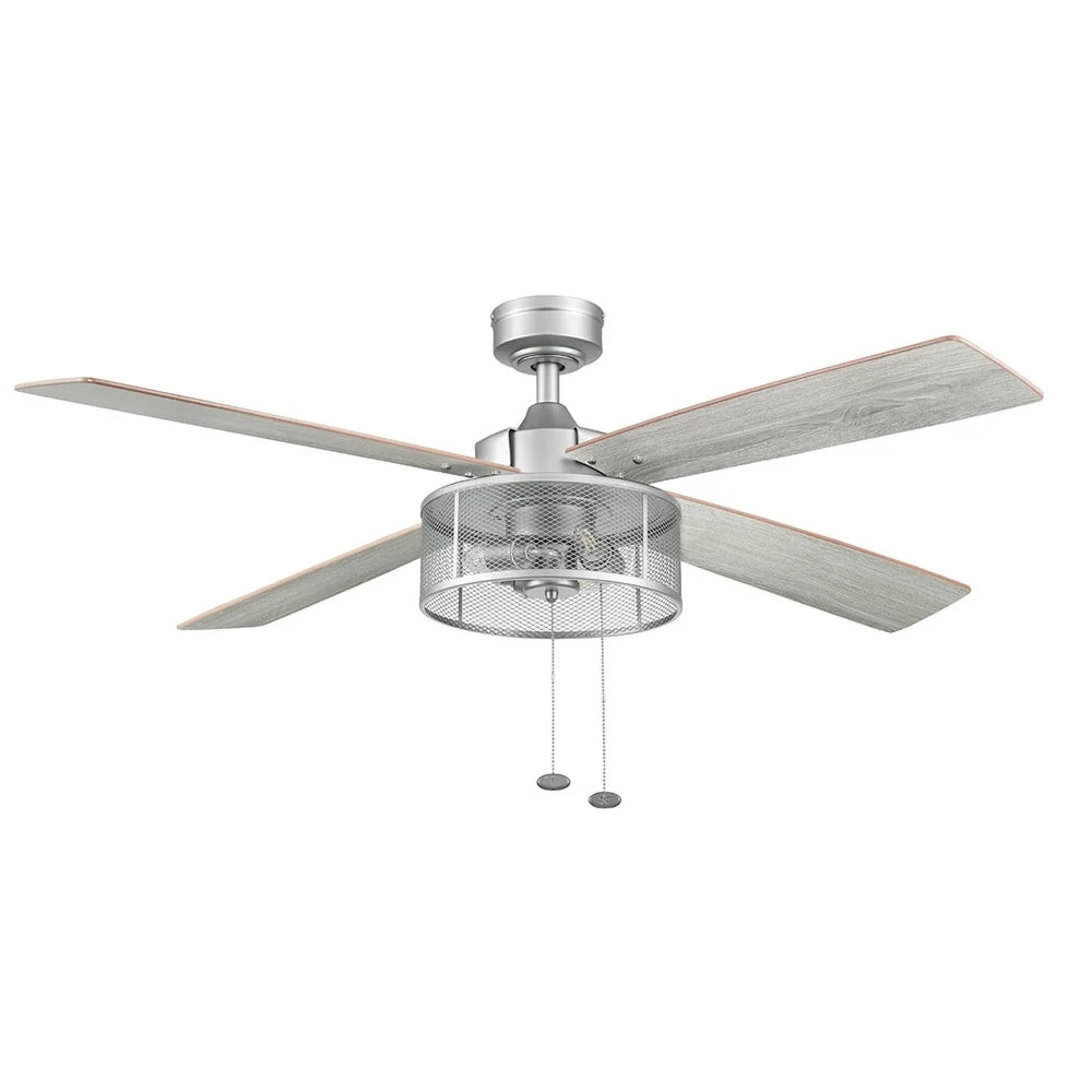 52 Inch Indoor Ceiling Fan with Light 4 Reversible Blades Energy Efficient Pull Chains Quiet Performance Living Room Bedroom