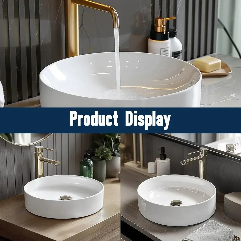 14 inch White Ceramic Bathroom Sink Round Countertop Sink, Bathroom Wash Basin, Dressing Table Sink, Without Faucet