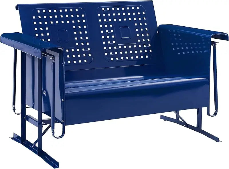 Bates Retro Metal Outdoor Loveseat Glider, 2-Person Rocking Patio Bench for Porch, Deck, Turquoise Gloss